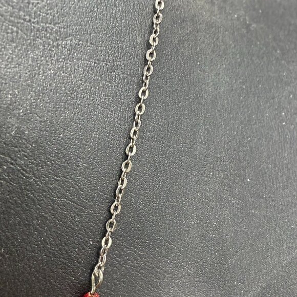 Red Rhinestone Faceted Beads Crystal Floral Y Drop Chain Necklace Silver Tone - Picture 6 of 7